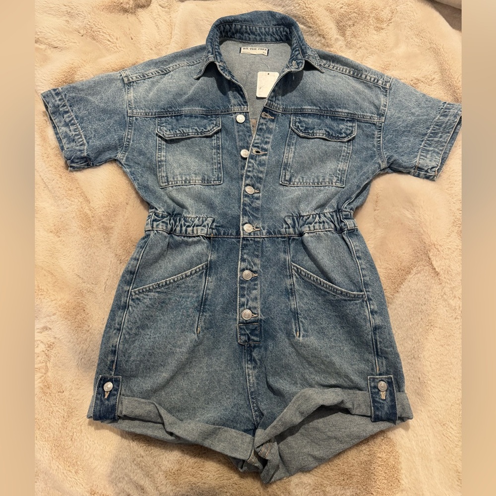 free people Denim Short Sleeve Romper